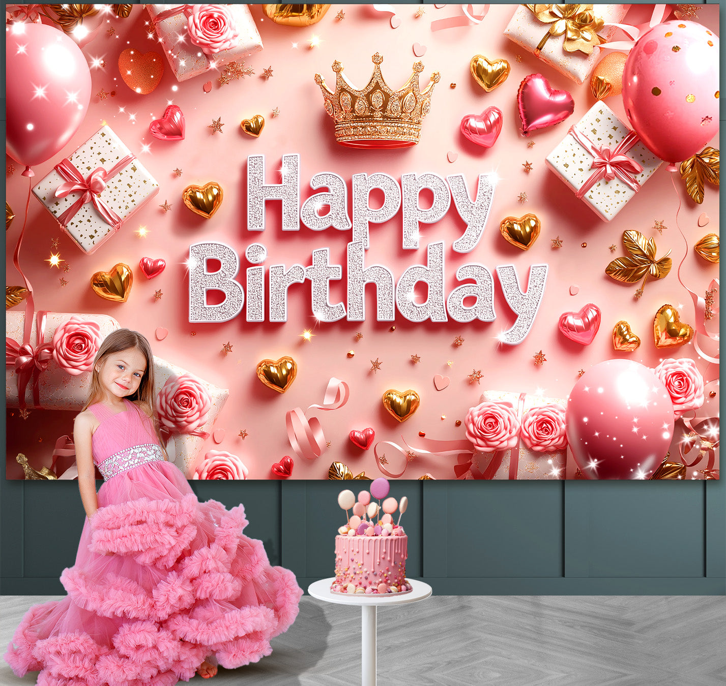 Pink Birthday Backdrop (6x4 ft)